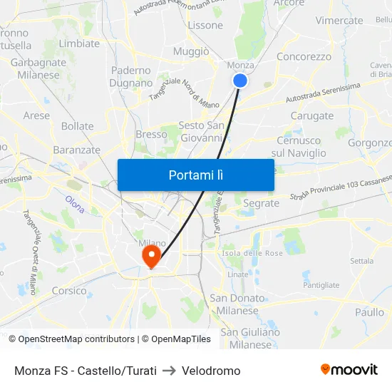 Monza FS - Castello/Turati to Velodromo map