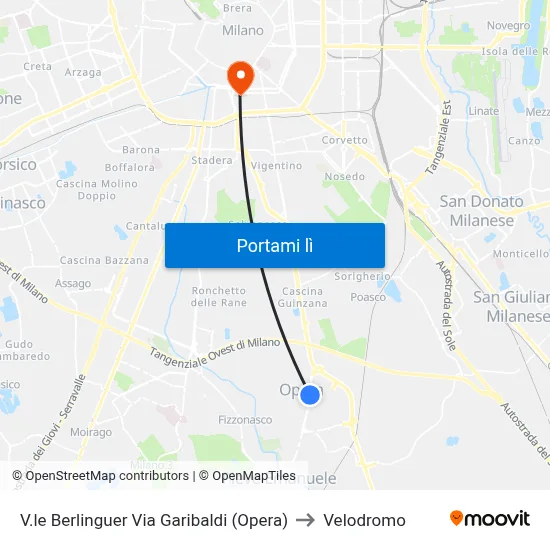 V.le Berlinguer Via Garibaldi (Opera) to Velodromo map