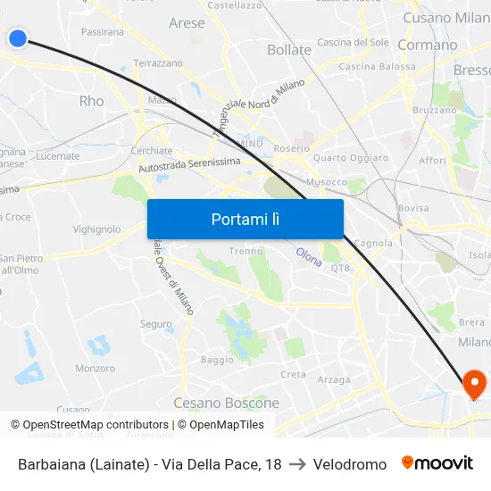 Barbaiana (Lainate) - Via Della Pace, 18 to Velodromo map