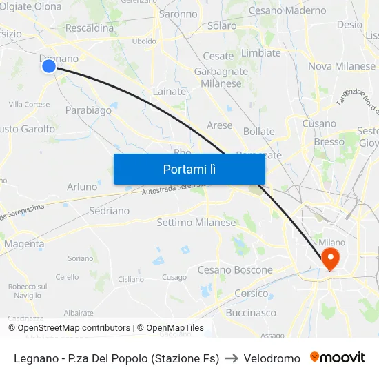 Legnano - P.za Del Popolo (Stazione Fs) to Velodromo map