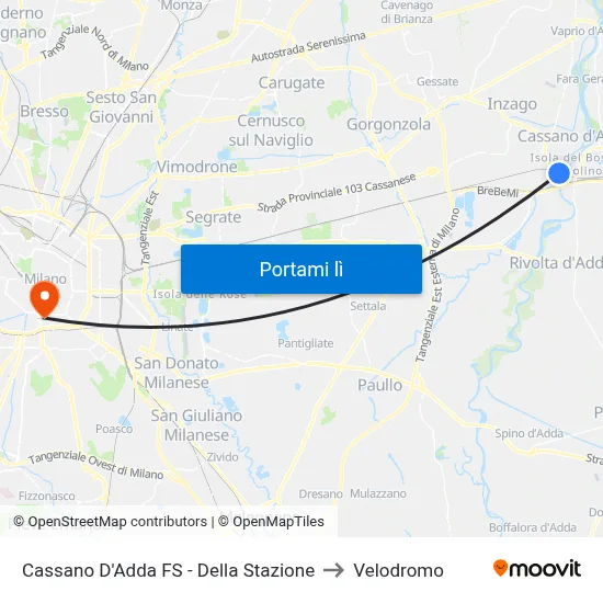 Cassano D'Adda FS - Della Stazione to Velodromo map