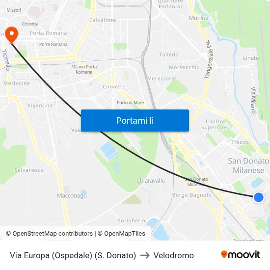 Via Europa (Ospedale) (S. Donato) to Velodromo map