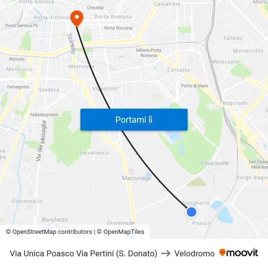 Via Unica Poasco Via Pertini (S. Donato) to Velodromo map