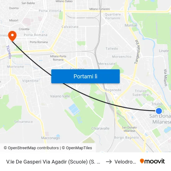 V.le De Gasperi Via Agadir (Scuole) (S. Donato) to Velodromo map