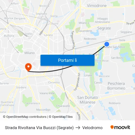 Strada Rivoltana Via Buozzi (Segrate) to Velodromo map
