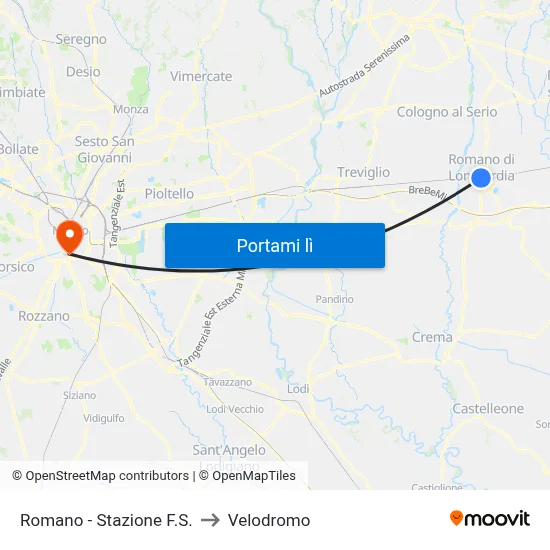Romano - Stazione F.S. to Velodromo map