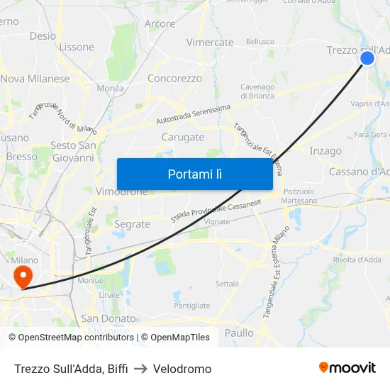 Trezzo Sull'Adda, Biffi to Velodromo map