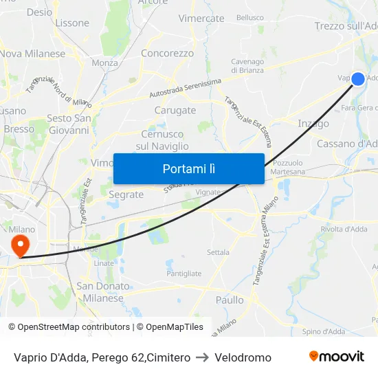Vaprio D'Adda, Perego 62,Cimitero to Velodromo map