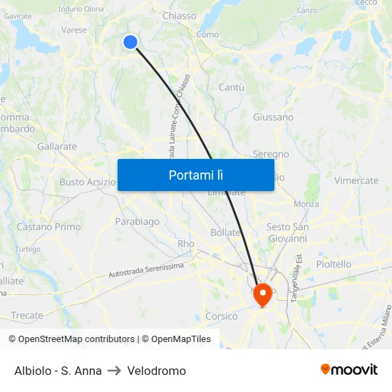 Albiolo - S. Anna to Velodromo map