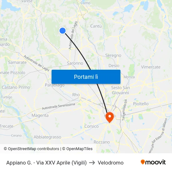 Appiano G. - Via XXV Aprile (Vigili) to Velodromo map