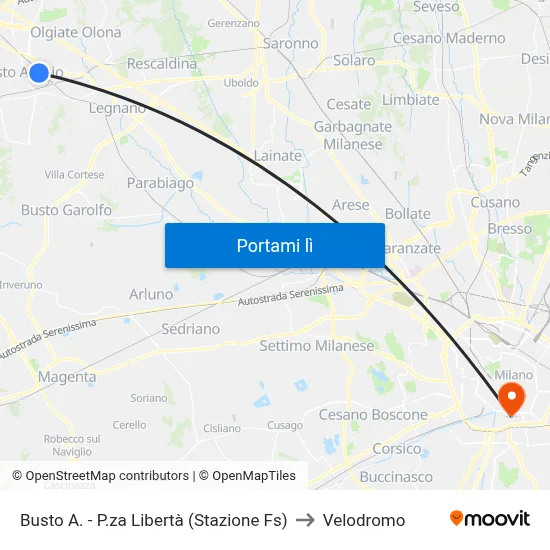 Busto A. - P.za Libertà (Stazione Fs) to Velodromo map