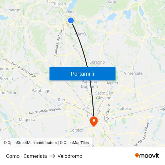 Como - Camerlata to Velodromo map