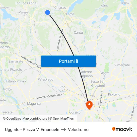 Uggiate - Piazza V. Emanuele to Velodromo map