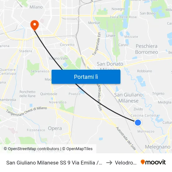 San Giuliano Milanese SS 9 Via Emilia /Tolstoj to Velodromo map