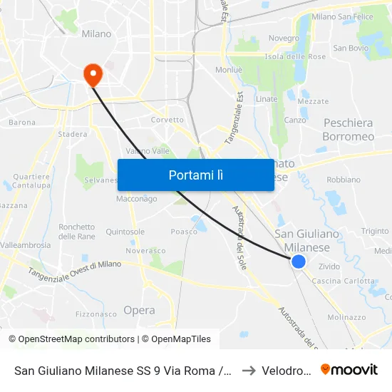 San Giuliano Milanese SS 9 Via Roma /Sp 164 to Velodromo map