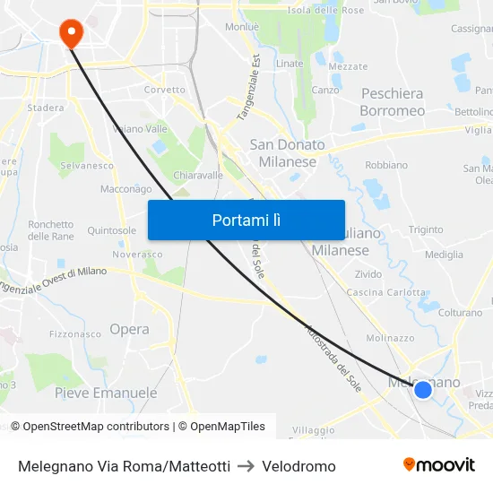 Melegnano Via Roma/Matteotti to Velodromo map