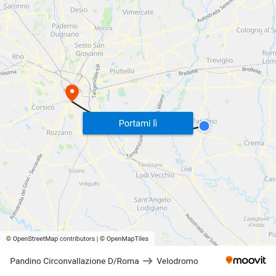 Pandino Circonvallazione D/Roma to Velodromo map