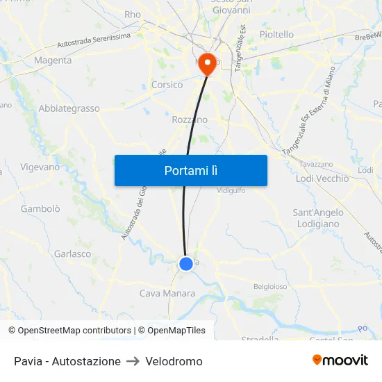Pavia - Autostazione to Velodromo map