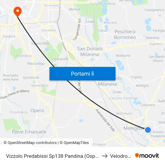 Vizzolo Predabissi Sp138 Pandina (Ospedale) to Velodromo map