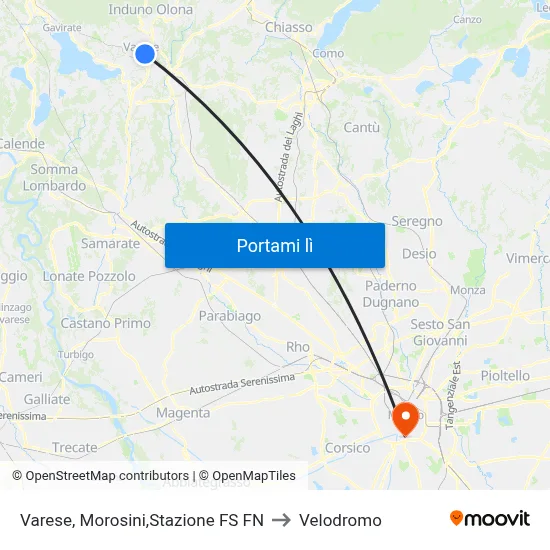 Varese, Morosini,Stazione FS FN to Velodromo map