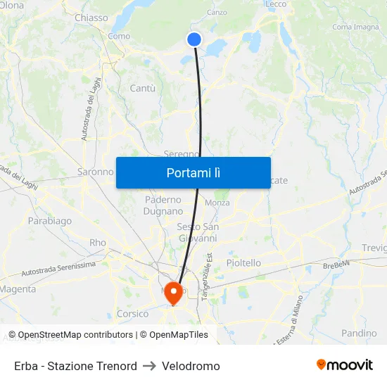 Erba - Stazione Trenord to Velodromo map