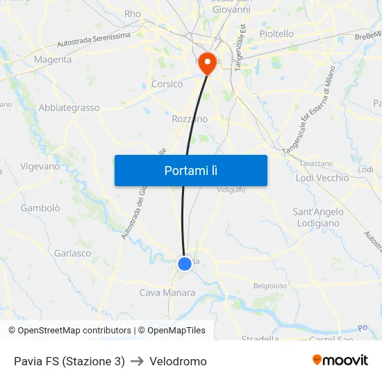 Pavia FS (Stazione 3) to Velodromo map