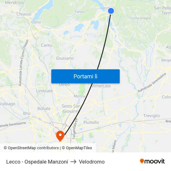 Lecco - Ospedale Manzoni to Velodromo map