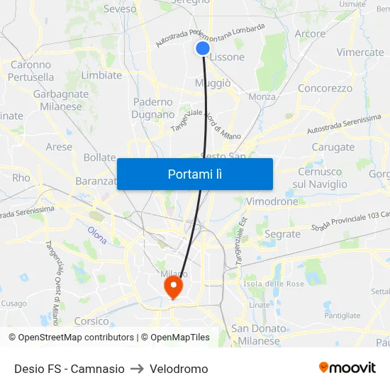 Desio FS - Camnasio to Velodromo map