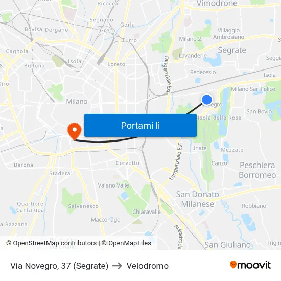 Via Novegro, 37 (Segrate) to Velodromo map