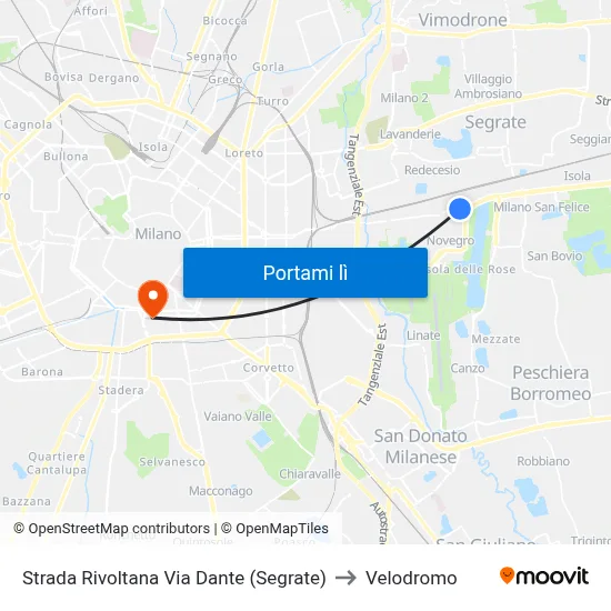 Strada Rivoltana Via Dante (Segrate) to Velodromo map