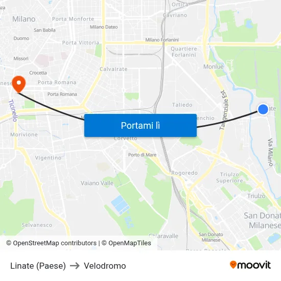 Linate (Paese) to Velodromo map