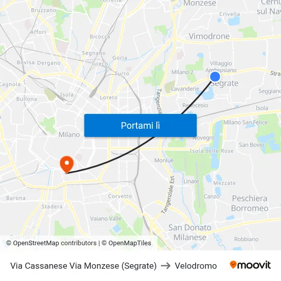 Via Cassanese Via Monzese (Segrate) to Velodromo map