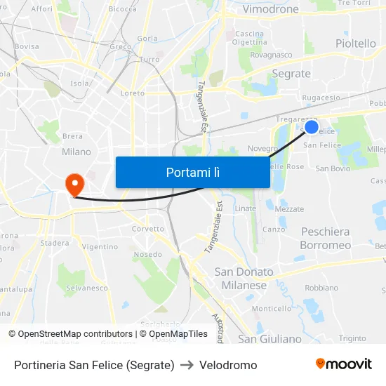Portineria San Felice (Segrate) to Velodromo map