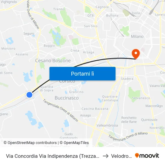 Via Concordia Via Indipendenza (Trezzano S. N.) to Velodromo map