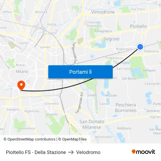 Pioltello FS - Della Stazione to Velodromo map