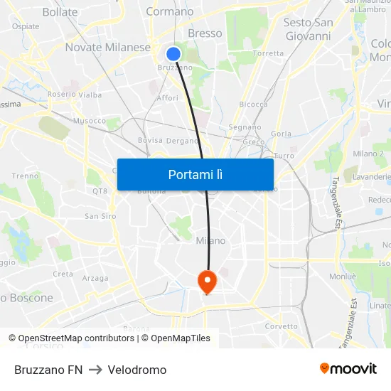 Bruzzano FN to Velodromo map
