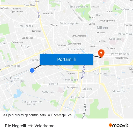 P.le Negrelli to Velodromo map