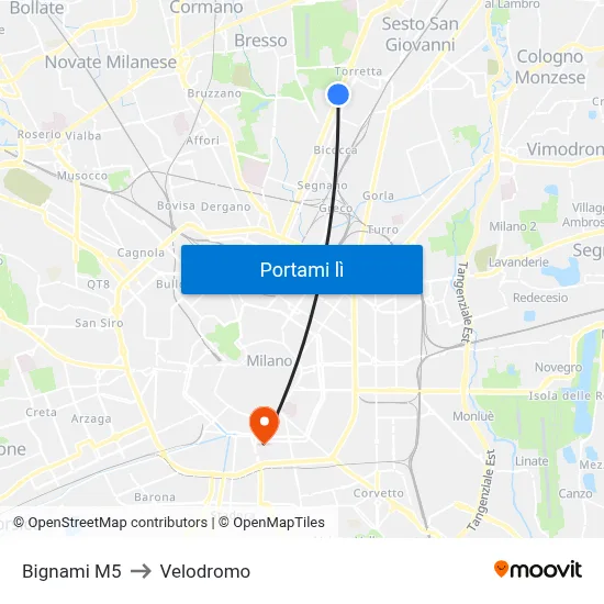 Bignami M5 to Velodromo map