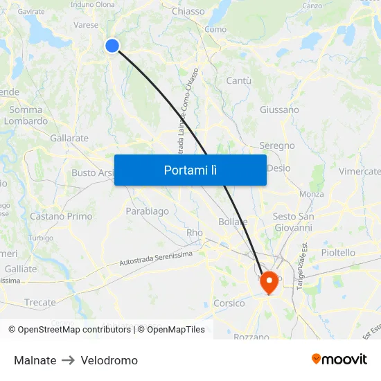 Malnate to Velodromo map