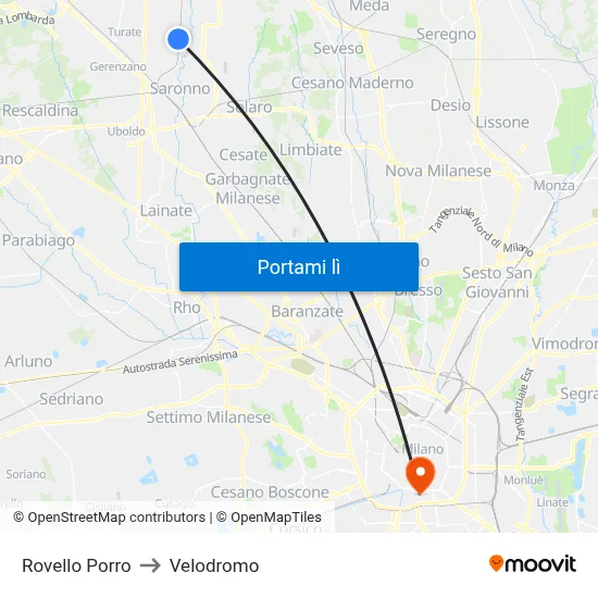 Rovello Porro to Velodromo map