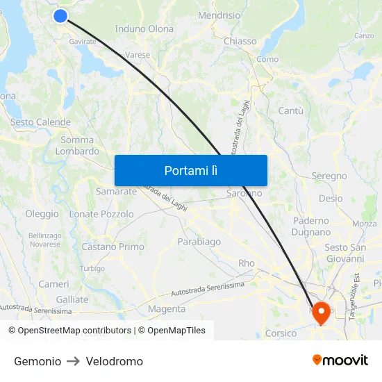 Gemonio to Velodromo map