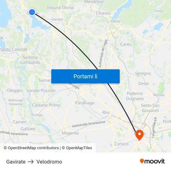 Gavirate to Velodromo map