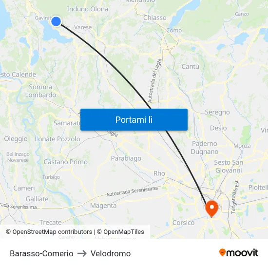 Barasso-Comerio to Velodromo map