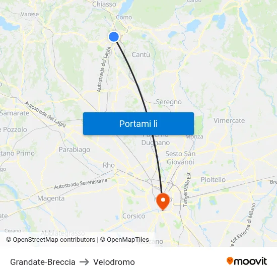 Grandate-Breccia to Velodromo map