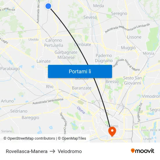 Rovellasca-Manera to Velodromo map