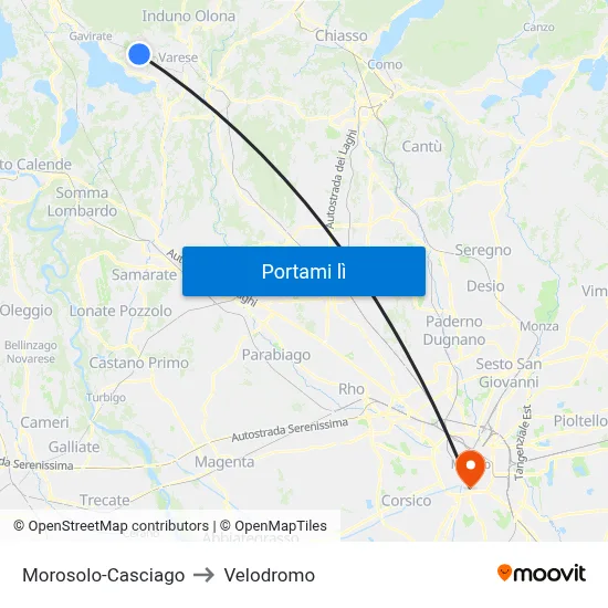 Morosolo-Casciago to Velodromo map