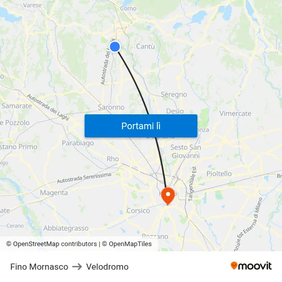 Fino Mornasco to Velodromo map