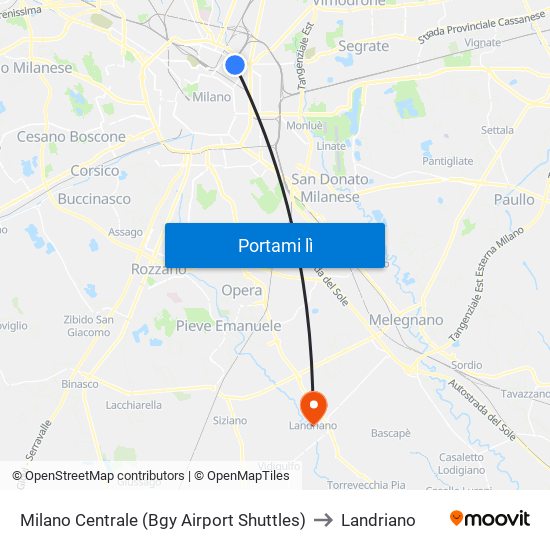 Milano Centrale (Bgy Airport Shuttles) to Landriano map