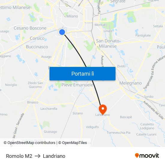 Romolo M2 to Landriano map