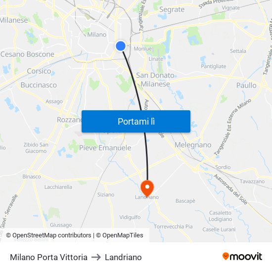 Milano Porta Vittoria to Landriano map